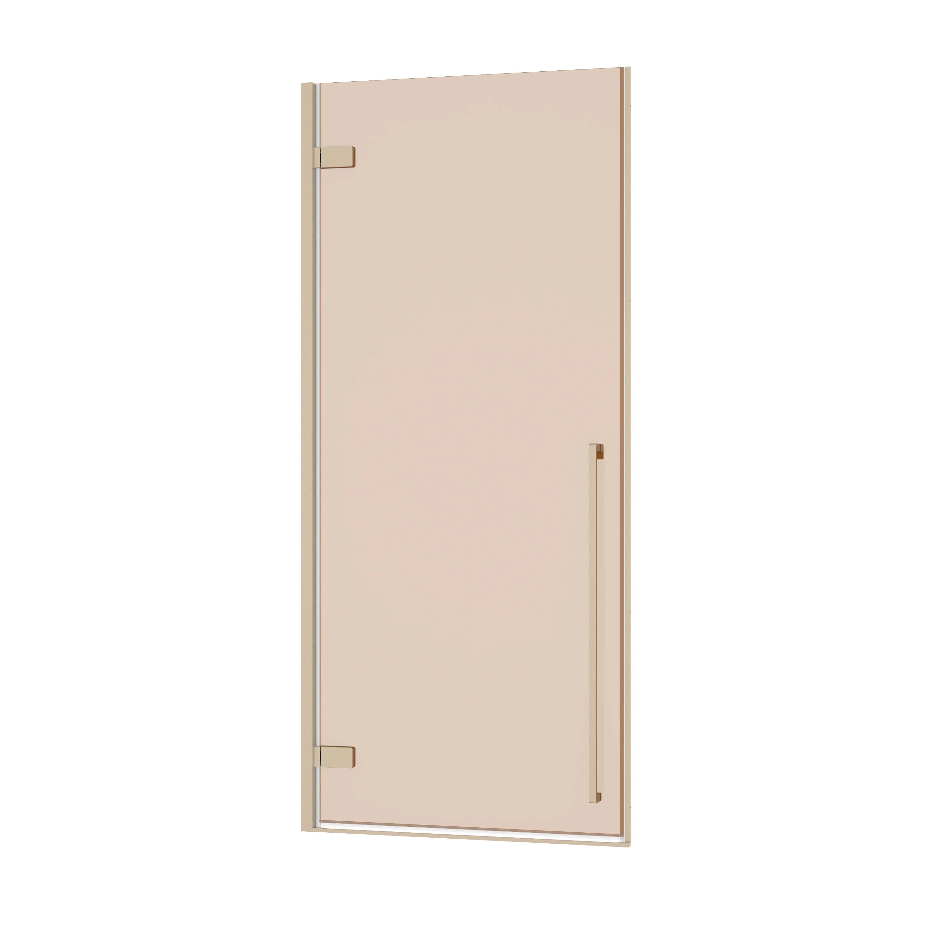 Porte de douche pivotante 32po x 79po or brossé avec verre teinté brun et base de douche blanche 32po