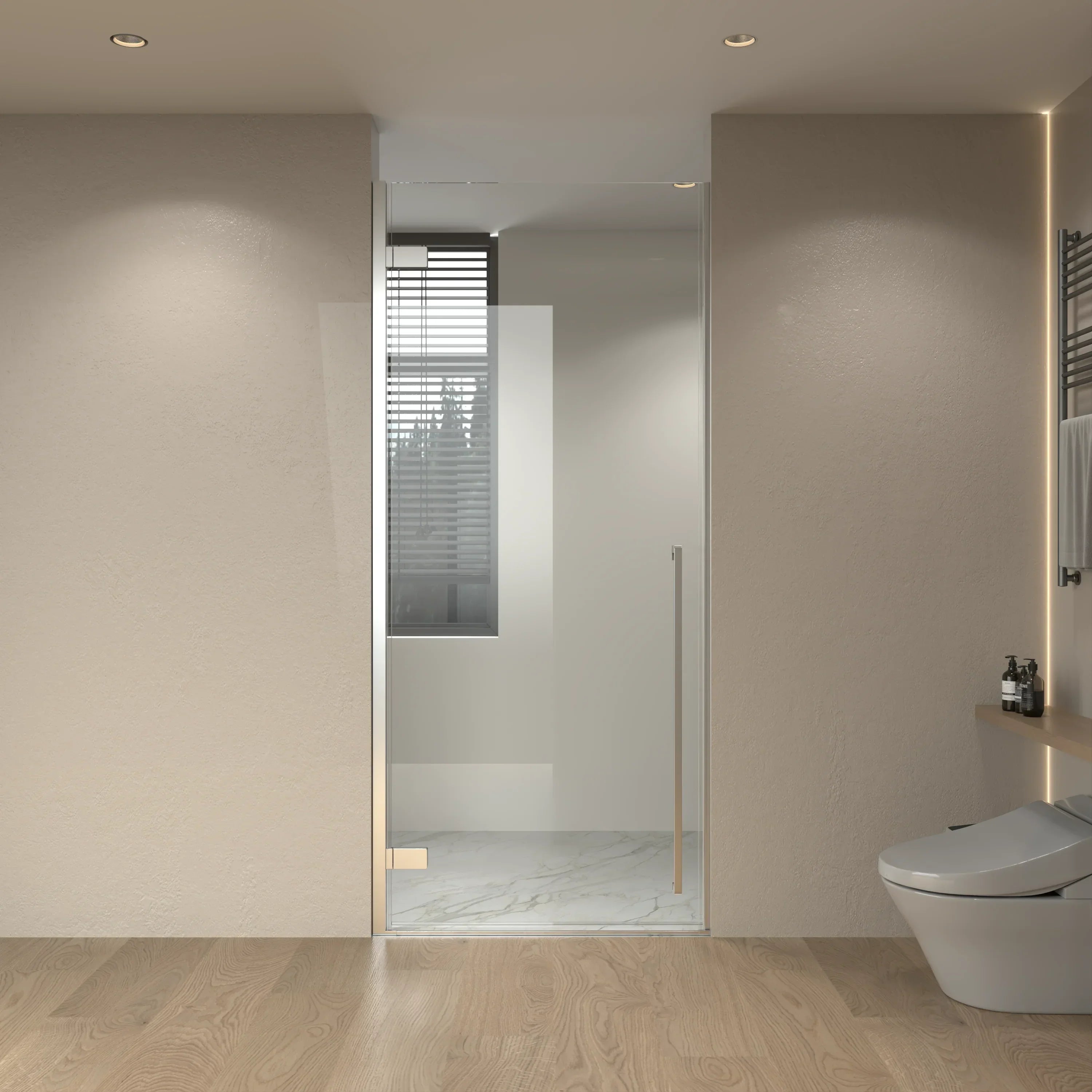 32" x 79" Reversible Chrome Pivot Shower Door with Clear Tempered Glass