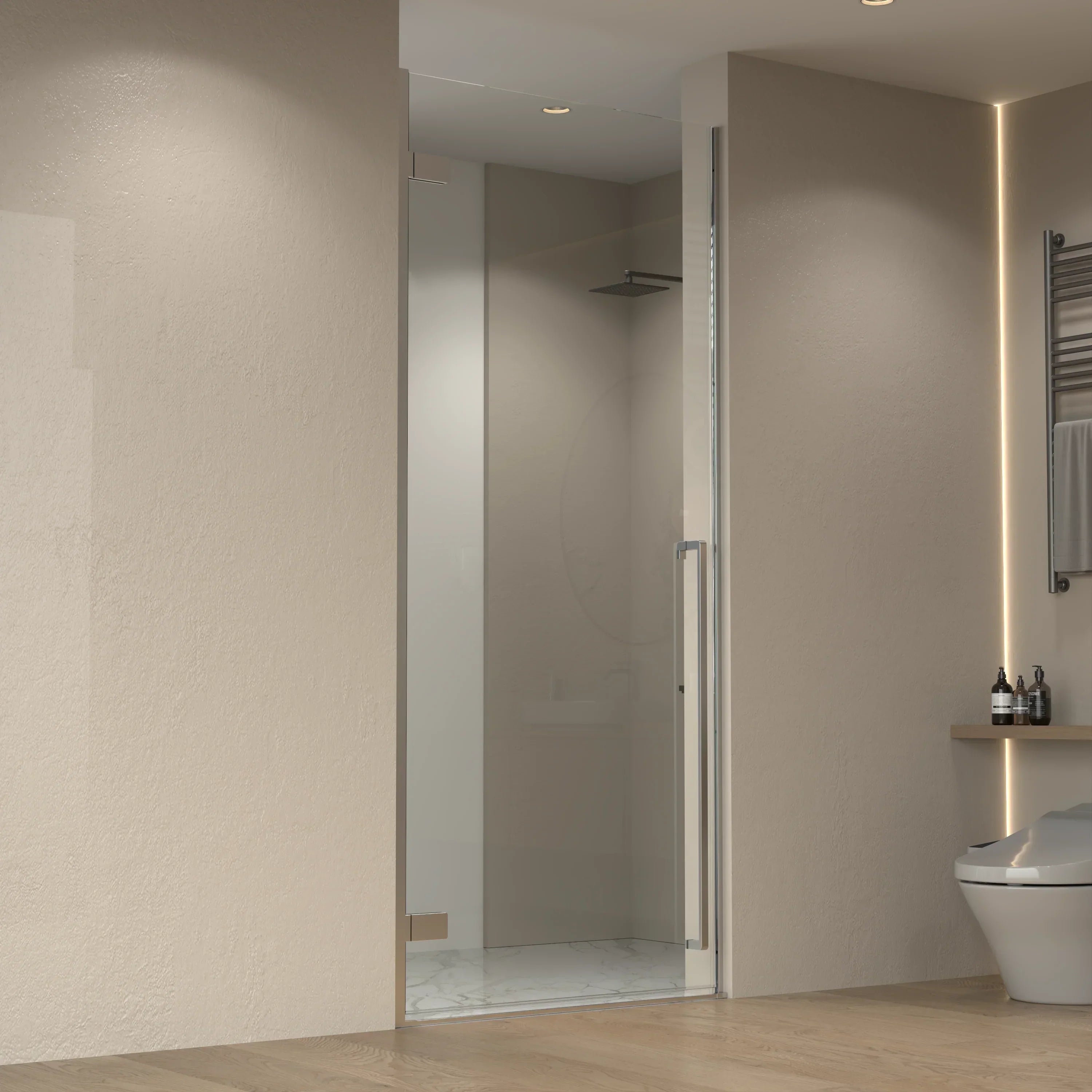 32" x 79" Reversible Chrome Pivot Shower Door with Clear Tempered Glass