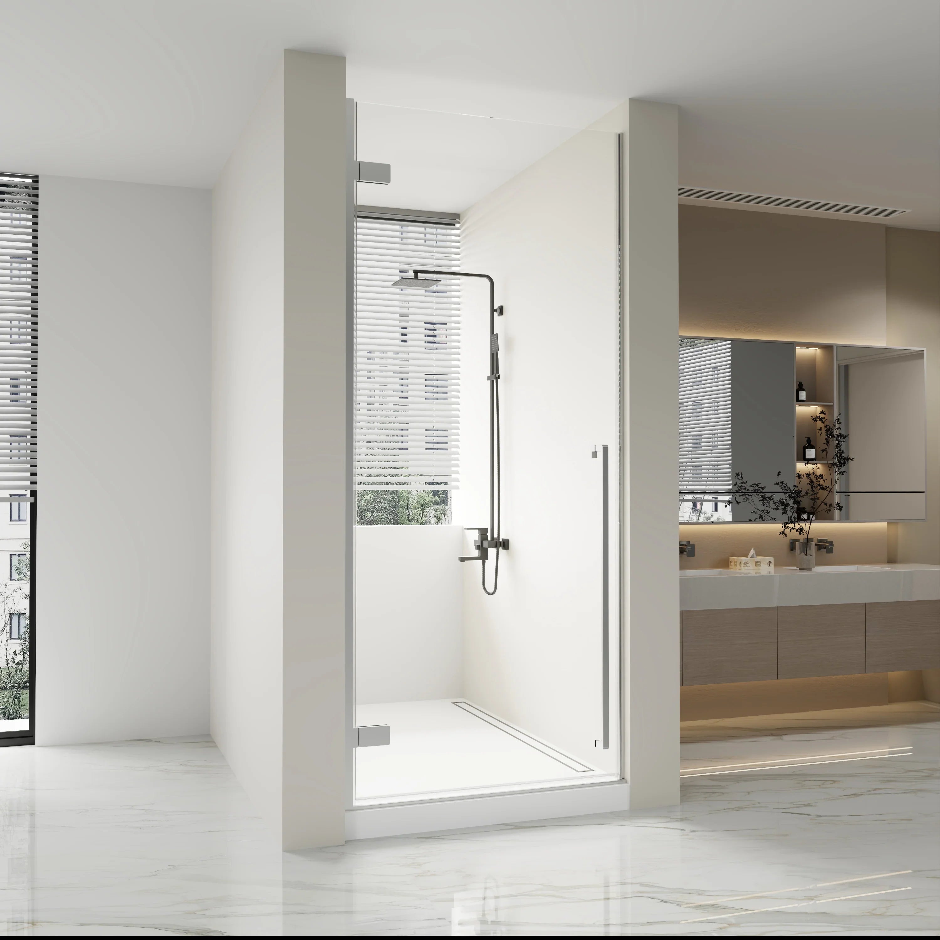 32" x 79" Reversible Chrome Pivot Shower Door with Clear Tempered Glass