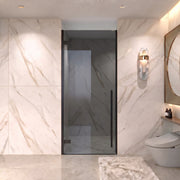 29,9po–30,3po L (largeur ajustable) x 79po H Porte de douche pivotante réversible sans cadre en noir mat avec verre teinté noir