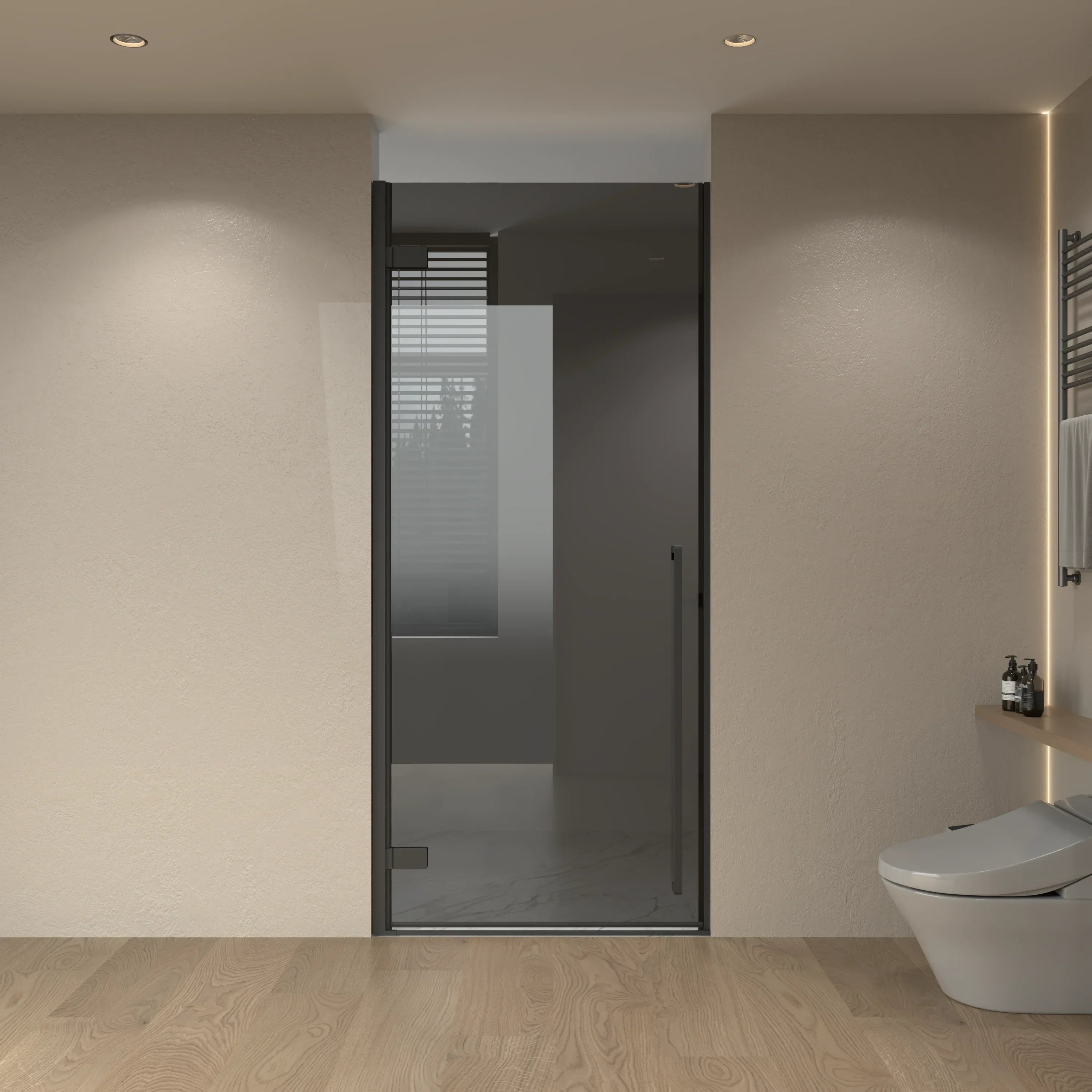 Porte de douche pivotante noir mat 32po x 79po avec verre teinté noir