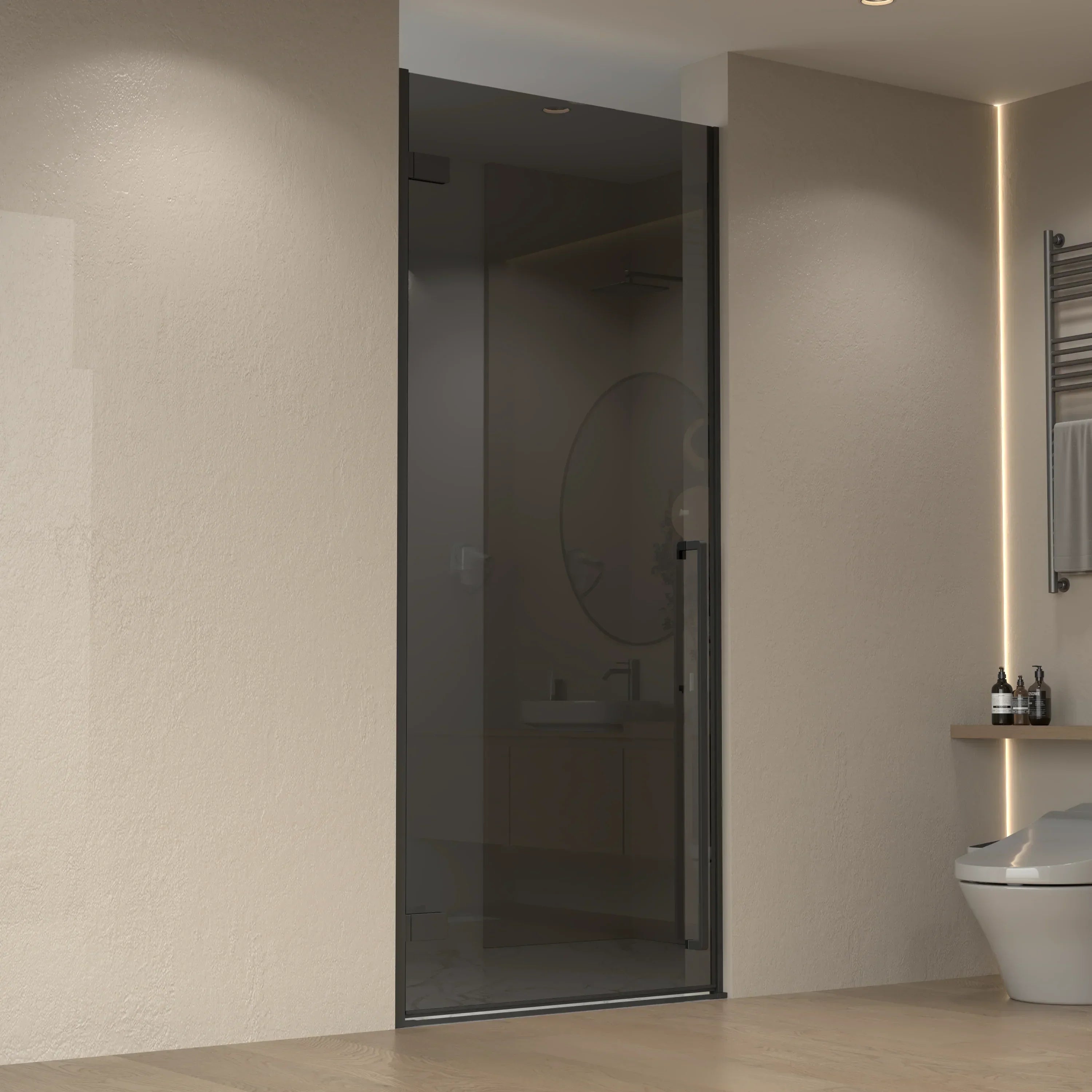 Porte de douche pivotante noir mat 32po x 79po avec verre teinté noir