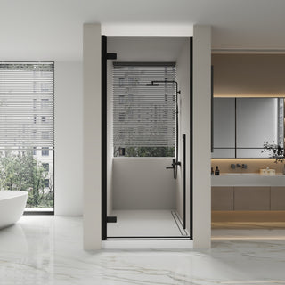 32 po x 79 po Porte de Douche Pivotante Noir Mat Réversible avec Verre Teinté Noir