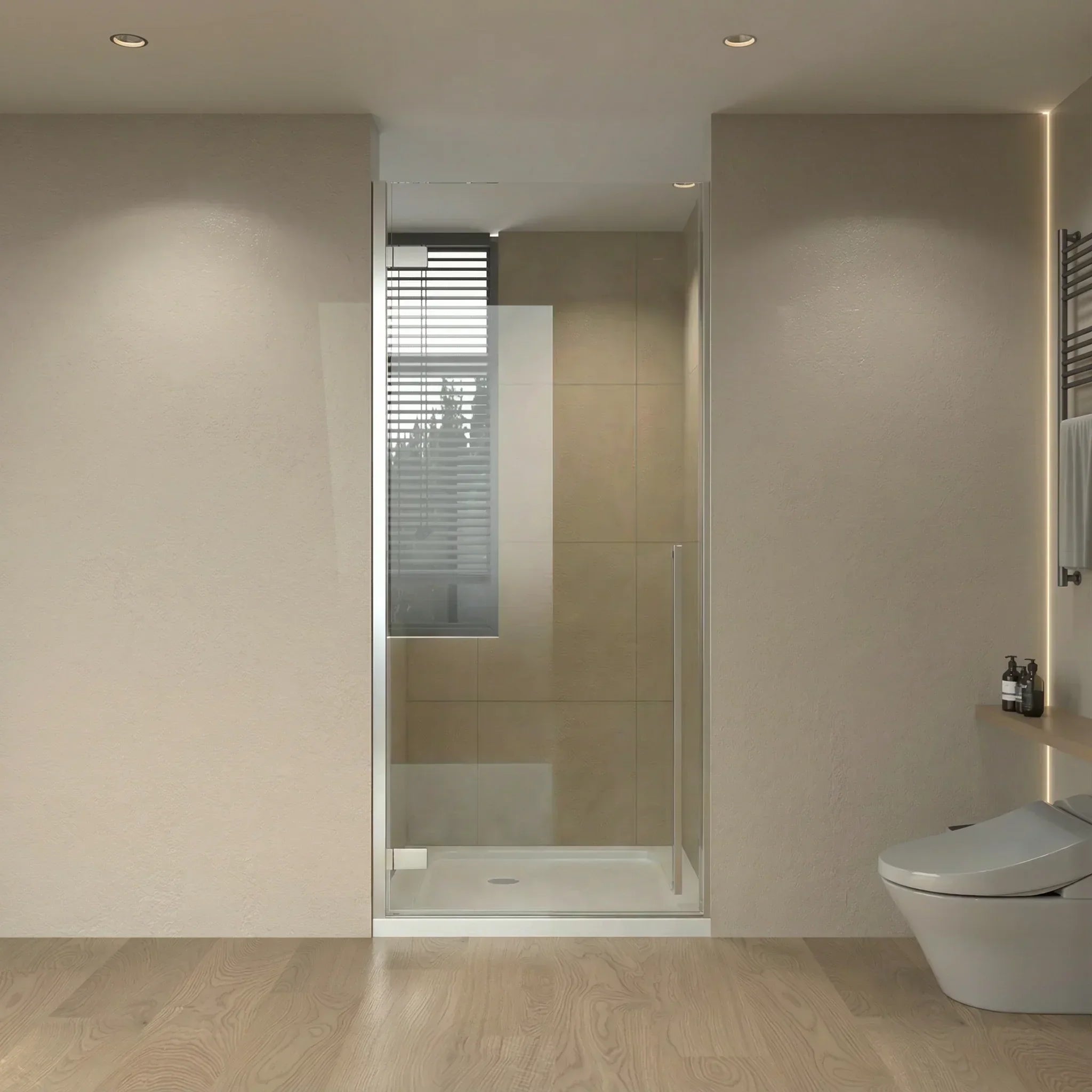 Porte de douche pivotante chrome réversible 32po x 79po avec base acrylique blanche 32po x 32po