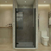 32" x 79" Matte Black Pivot Shower Door with White Acrylic Base
