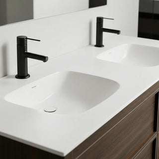 60" Smoked Oak Freestanding Double Sink Bathroom Vanity with White Solid Surface Countertop