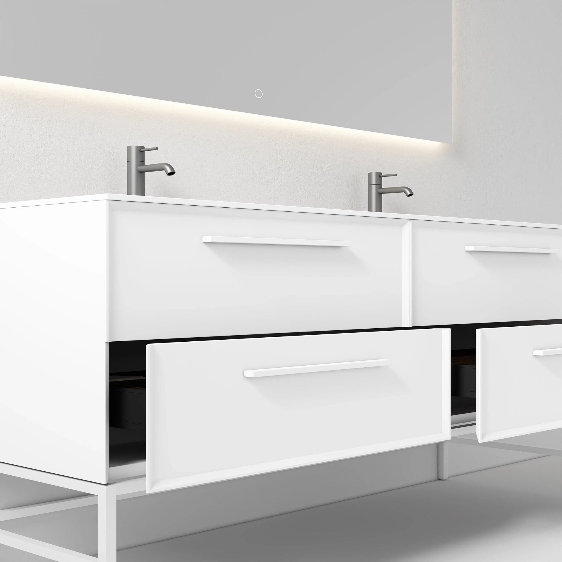 60" White Vanity w/Matte White Solid Surface countertop Double sink Snow White Collection - Combo - Golden Elite Deco