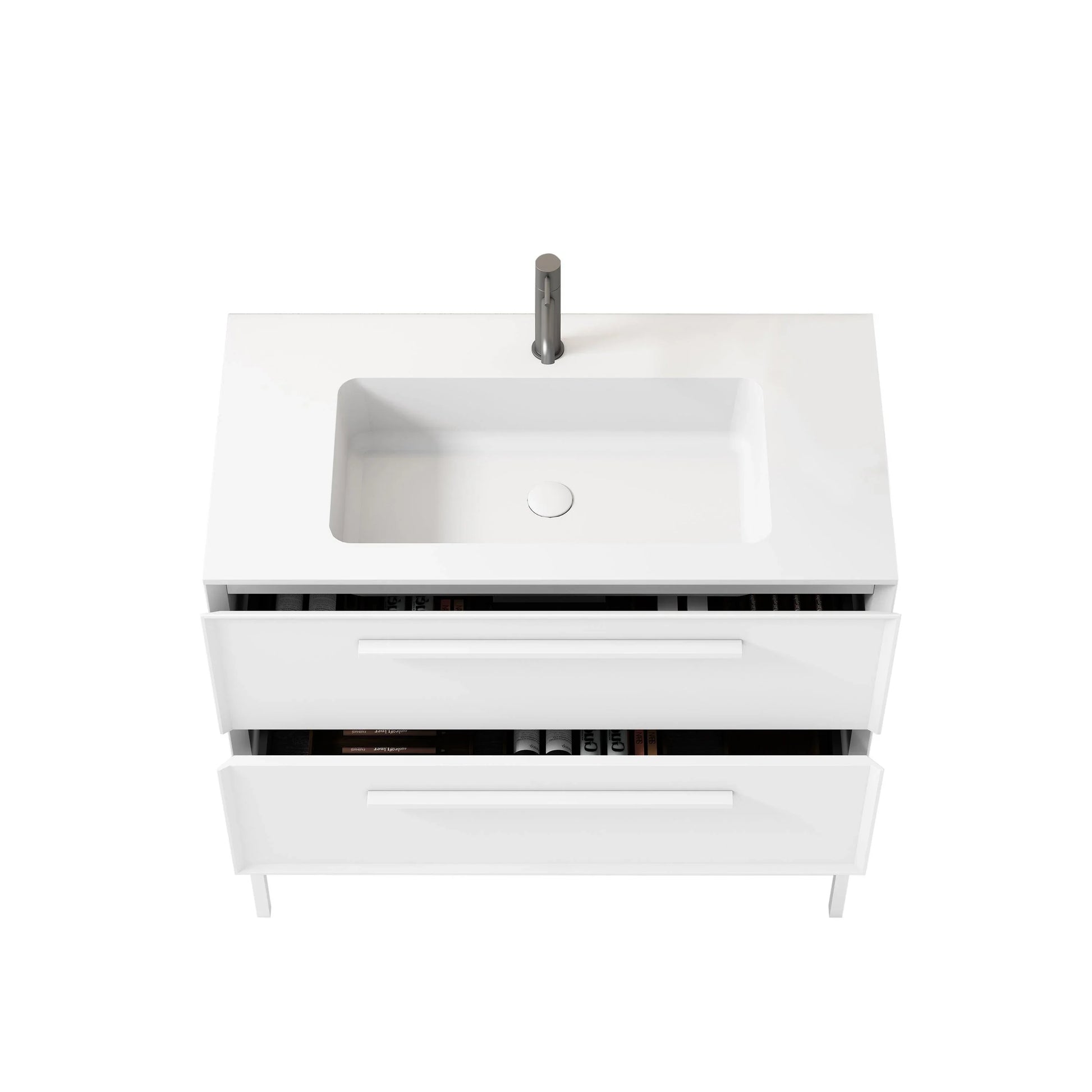 36" White Vanity w/Matte White Solid Surface countertop Snow White Collection - Combo - Golden Elite Deco
