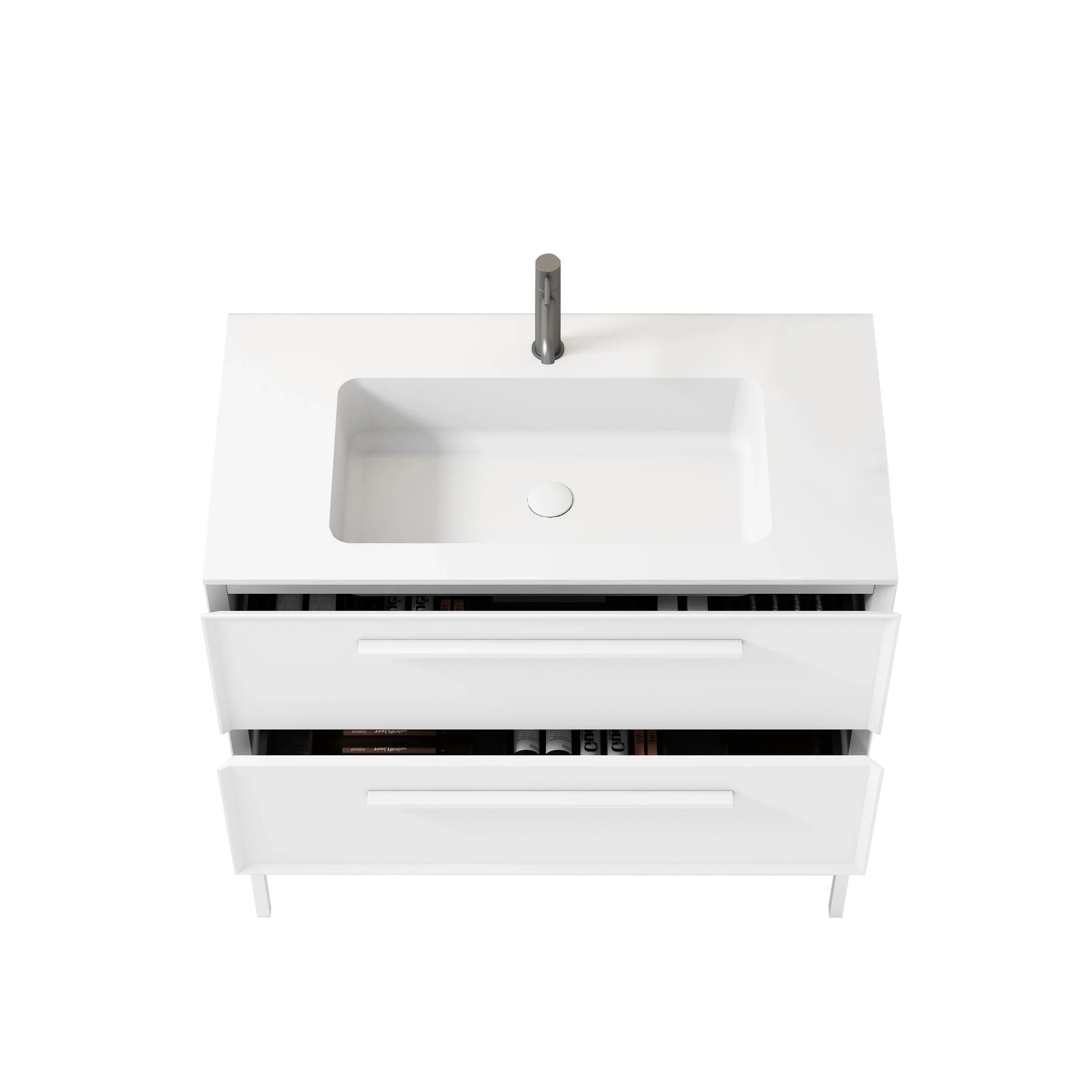 36" White Vanity w/Matte White Solid Surface countertop Snow White Collection - Combo - Golden Elite Deco