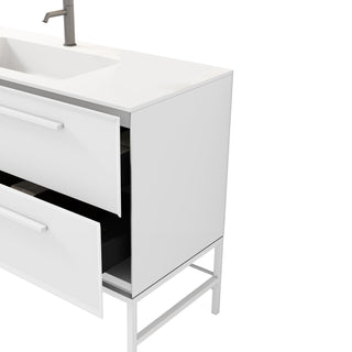 48" White Vanity w/Matte White Solid Surface countertop Snow White Collection - Combo - Golden Elite Deco