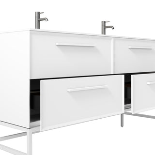 60" White Vanity w/Matte White Solid Surface countertop Double sink Snow White Collection - Combo - Golden Elite Deco