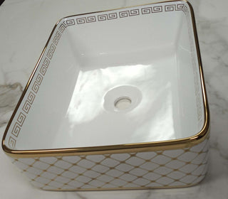 Vessel Sink Rectangular - G340 White and Gold - Golden Elite Deco