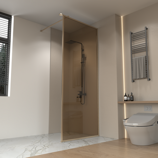 34" x 79" Reversible Framed Walk in Shower Panel Brushed Gold with Brown Tinted Glass Without Base