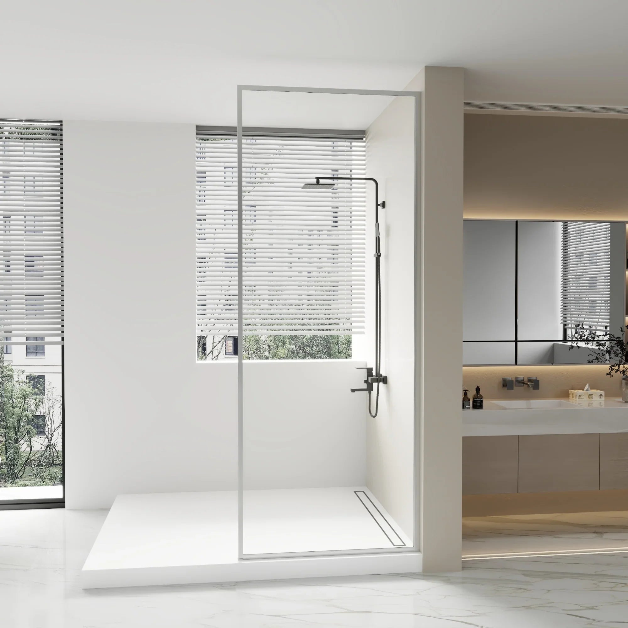 Panneau de Douche Fixe 34po x 79po Chrome Réversible avec Verre Cannelé Ultra Clair