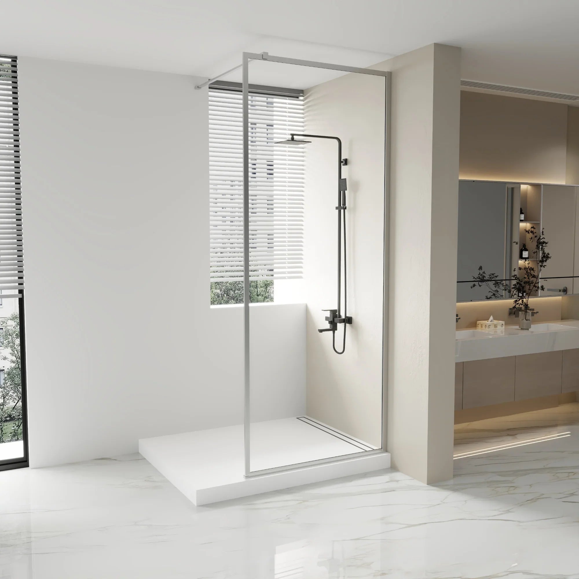 Panneau de Douche Fixe 34po x 79po Chrome Réversible avec Verre Cannelé Ultra Clair