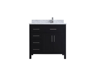 36" Black Freestanding Single Sink Bathroom Vanity with Carrera Marble Countertop