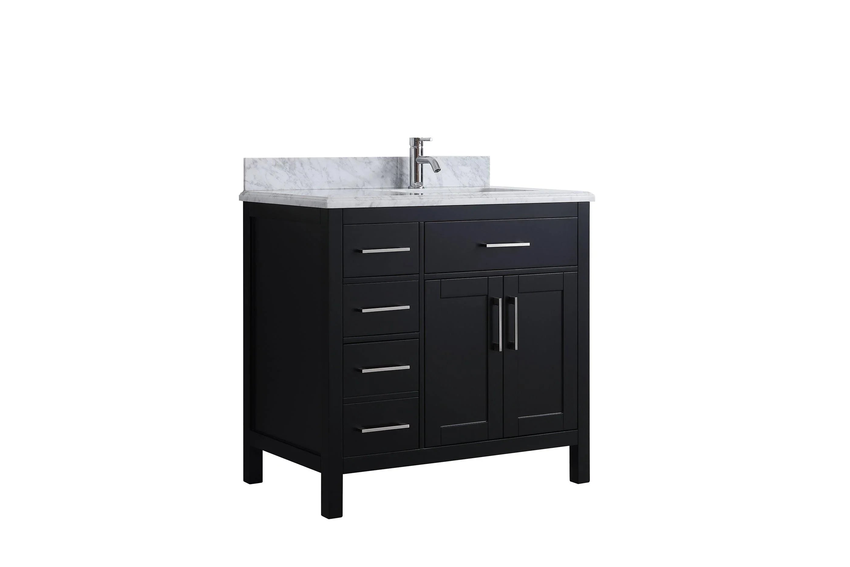 Meuble Lavabo Autoportant Noir 36po avec Comptoir en Marbre Carrera