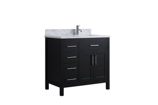 36" Black Freestanding Single Sink Bathroom Vanity with Carrera Marble Countertop