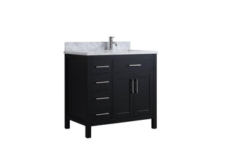 Meuble-Lavabo Autoportant 36po Noir avec Comptoir de Marbre Carrera