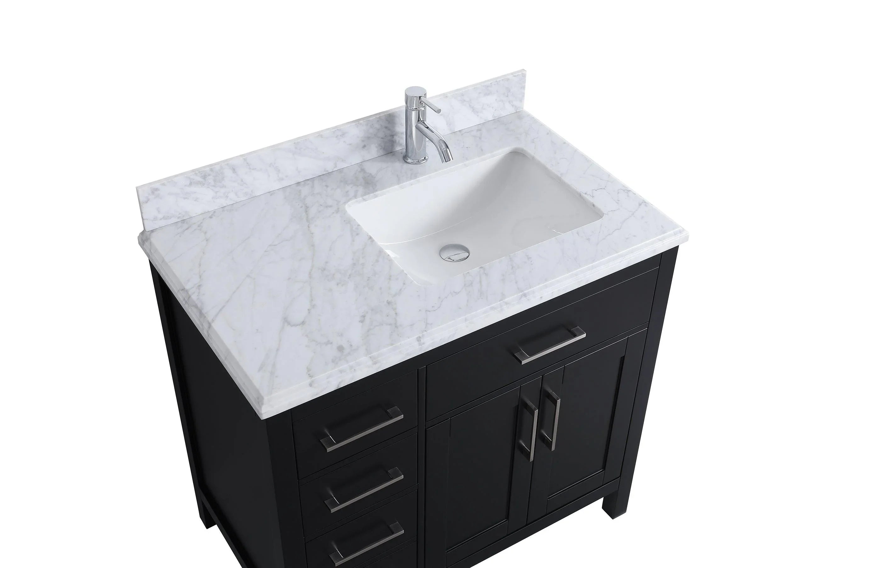 Meuble Lavabo Autoportant Noir 36po avec Comptoir en Marbre Carrera