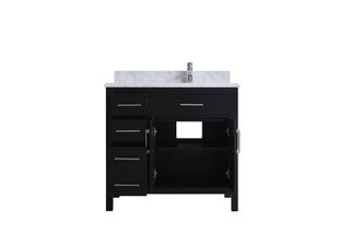 36" Black Freestanding Single Sink Bathroom Vanity with Carrera Marble Countertop
