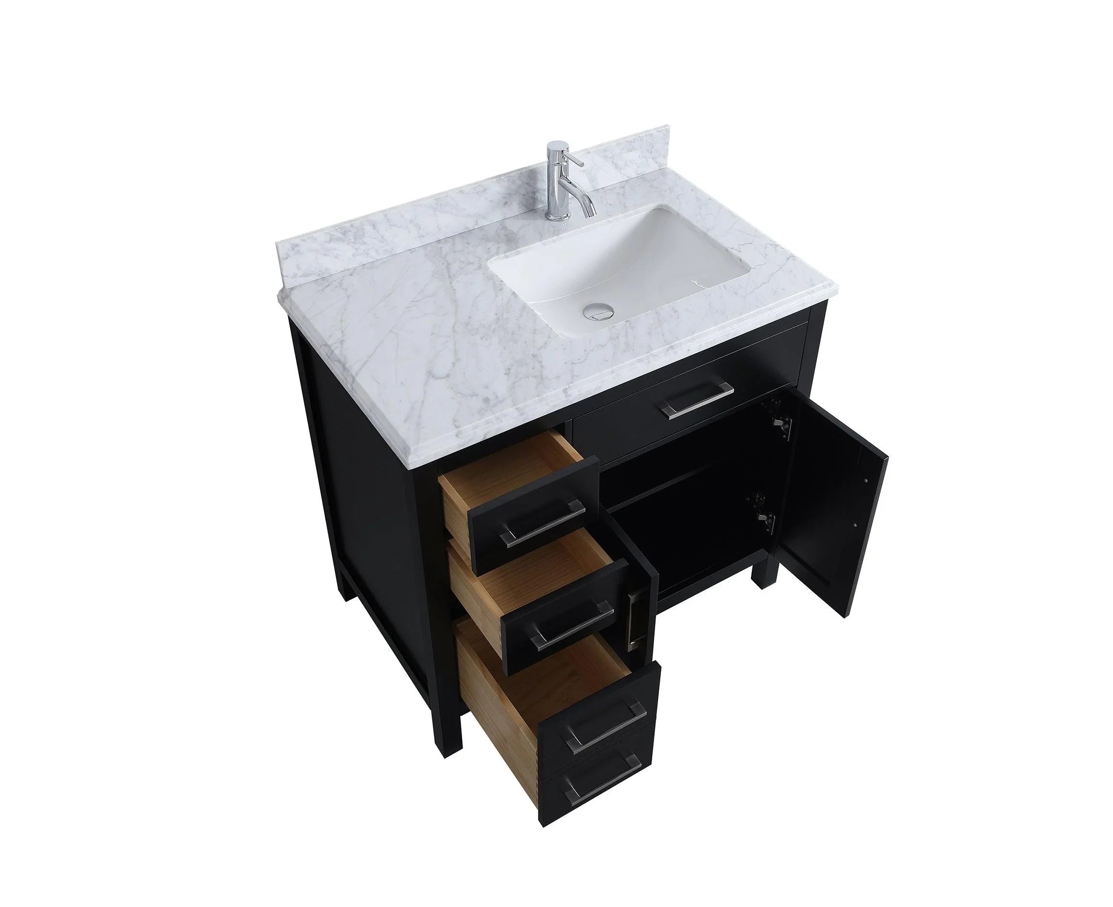 Meuble Lavabo Autoportant Noir 36po avec Comptoir en Marbre Carrera
