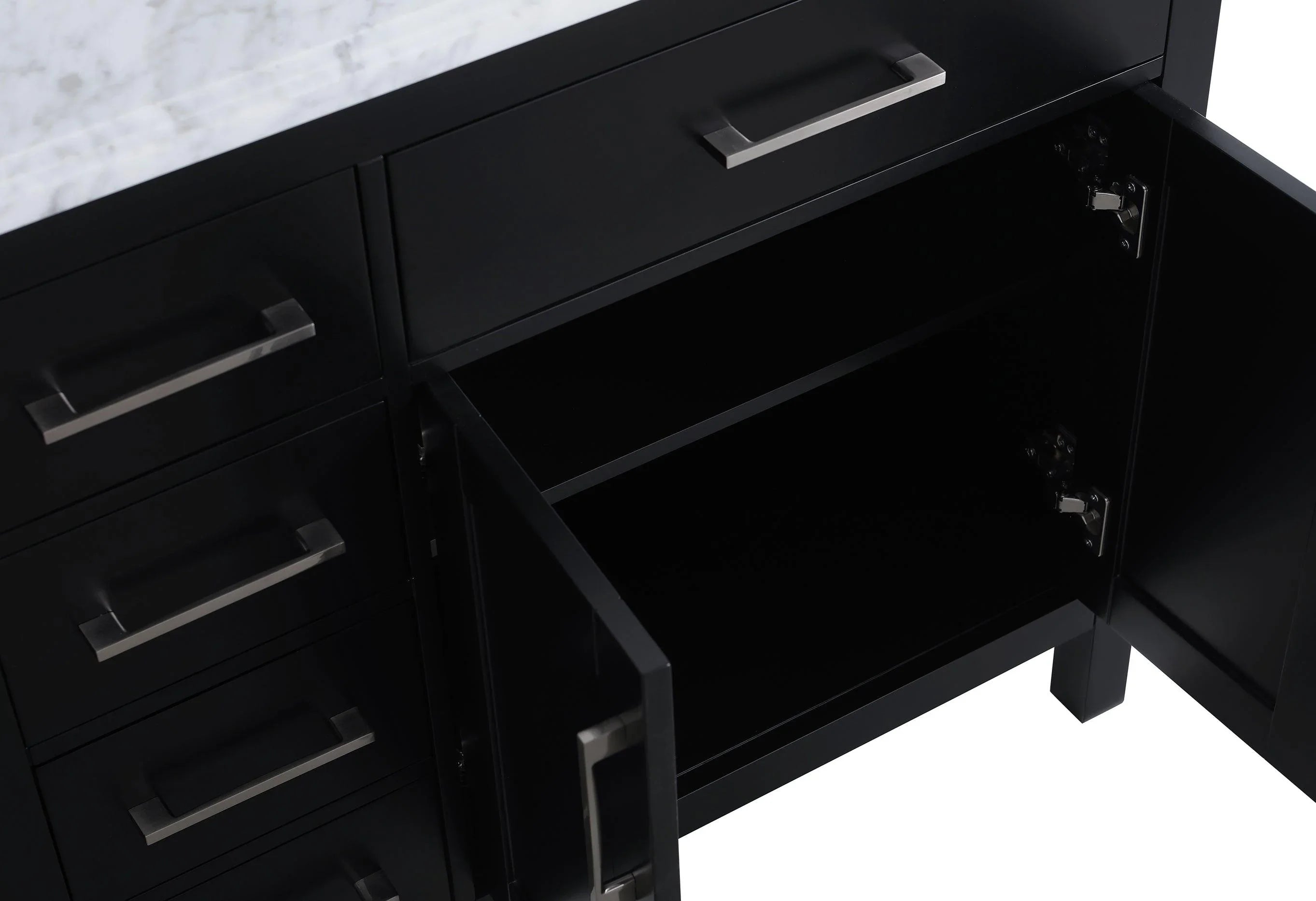 Meuble Lavabo Autoportant Noir 36po avec Comptoir en Marbre Carrera