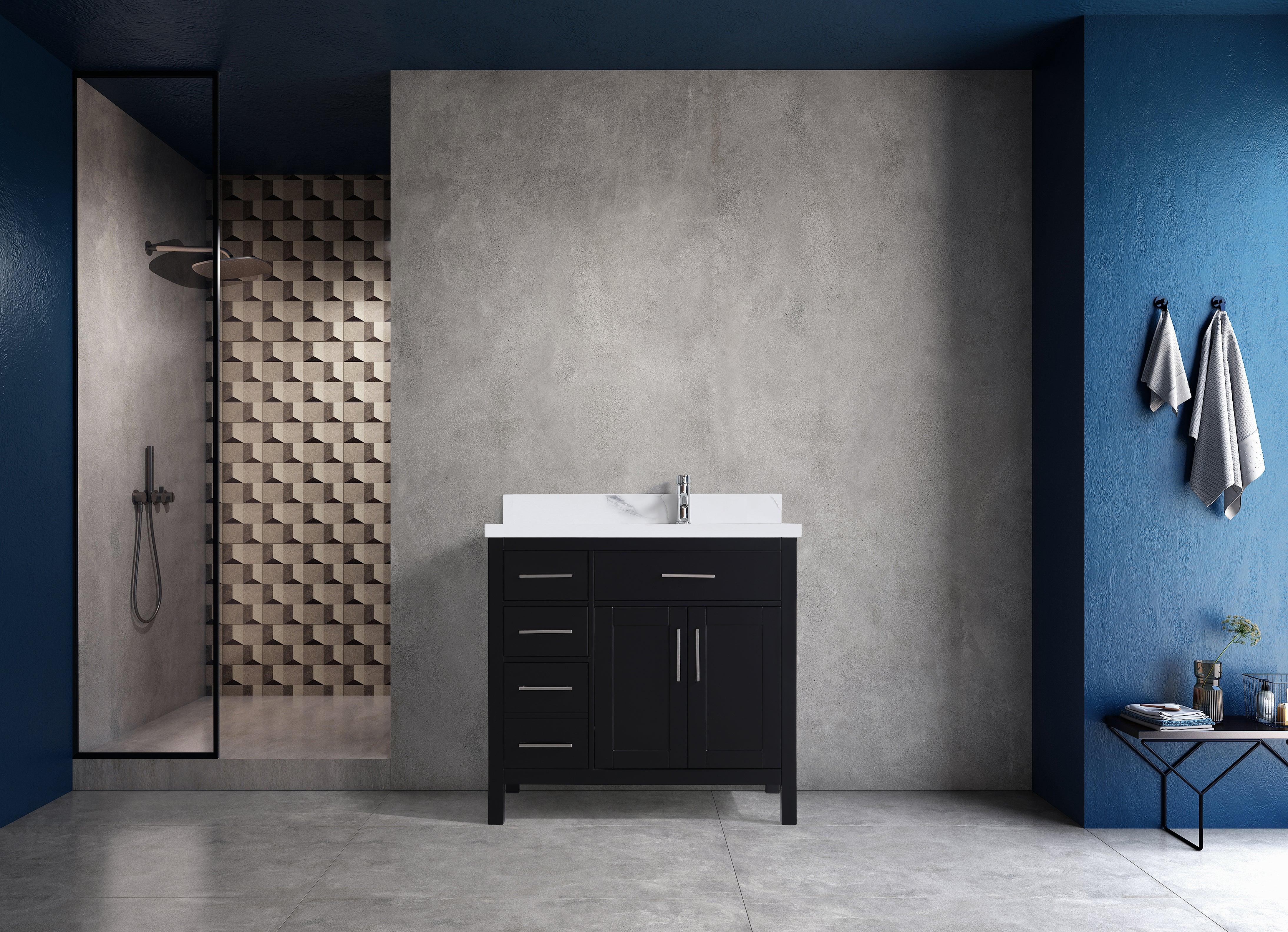 Meuble-Lavabo Autoportant 36 po Noir avec Comptoir de Marbre Ingénierie Calcutta