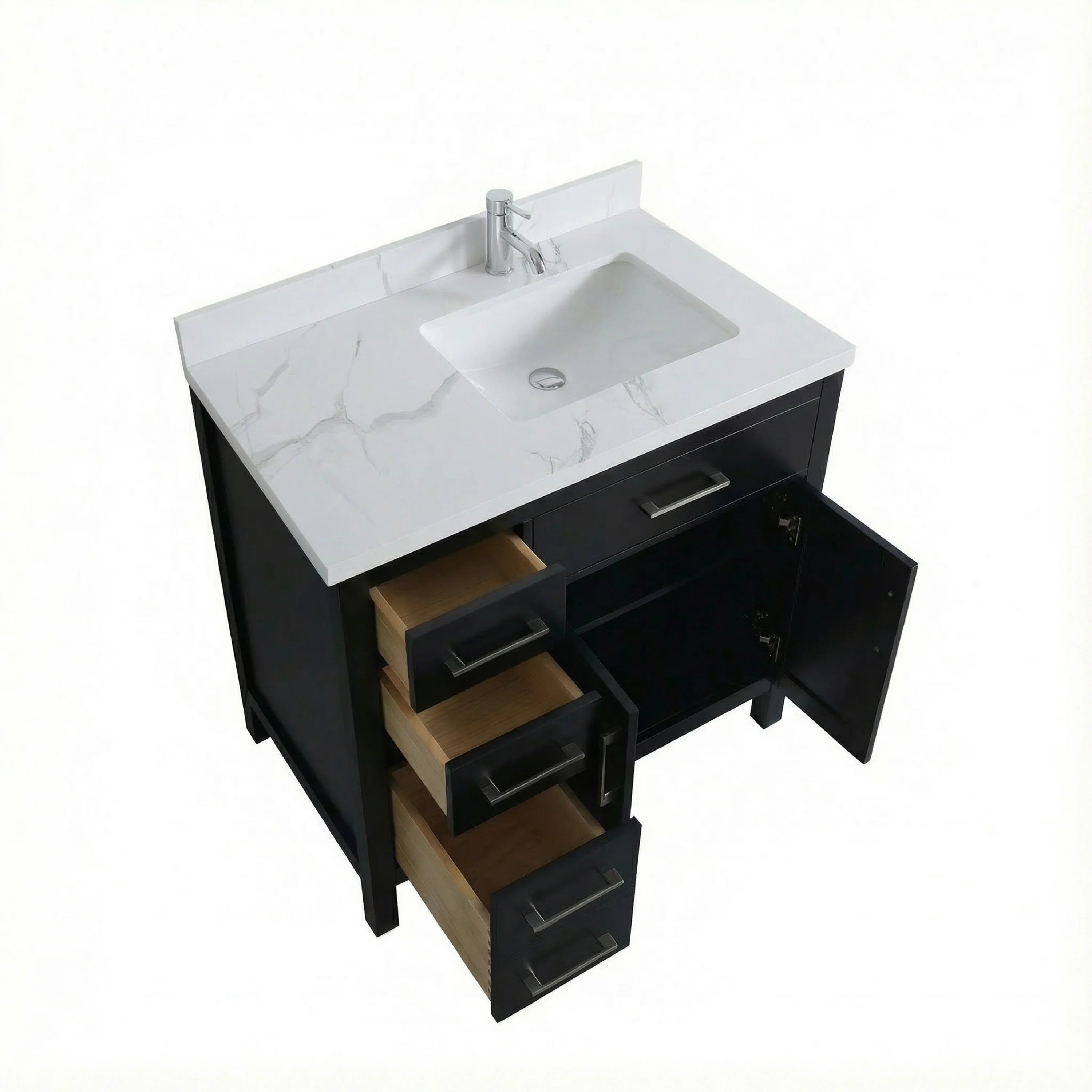 Meuble-Lavabo Autoportant 36 po Noir avec Comptoir de Marbre Ingénierie Calcutta