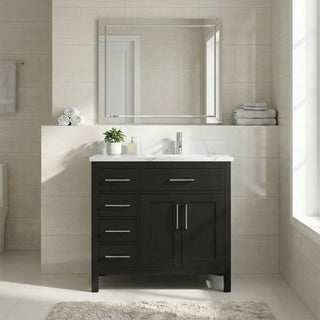 36" Black Freestanding Single Sink Bathroom Vanity with Engineered Calcutta Marble Countertop