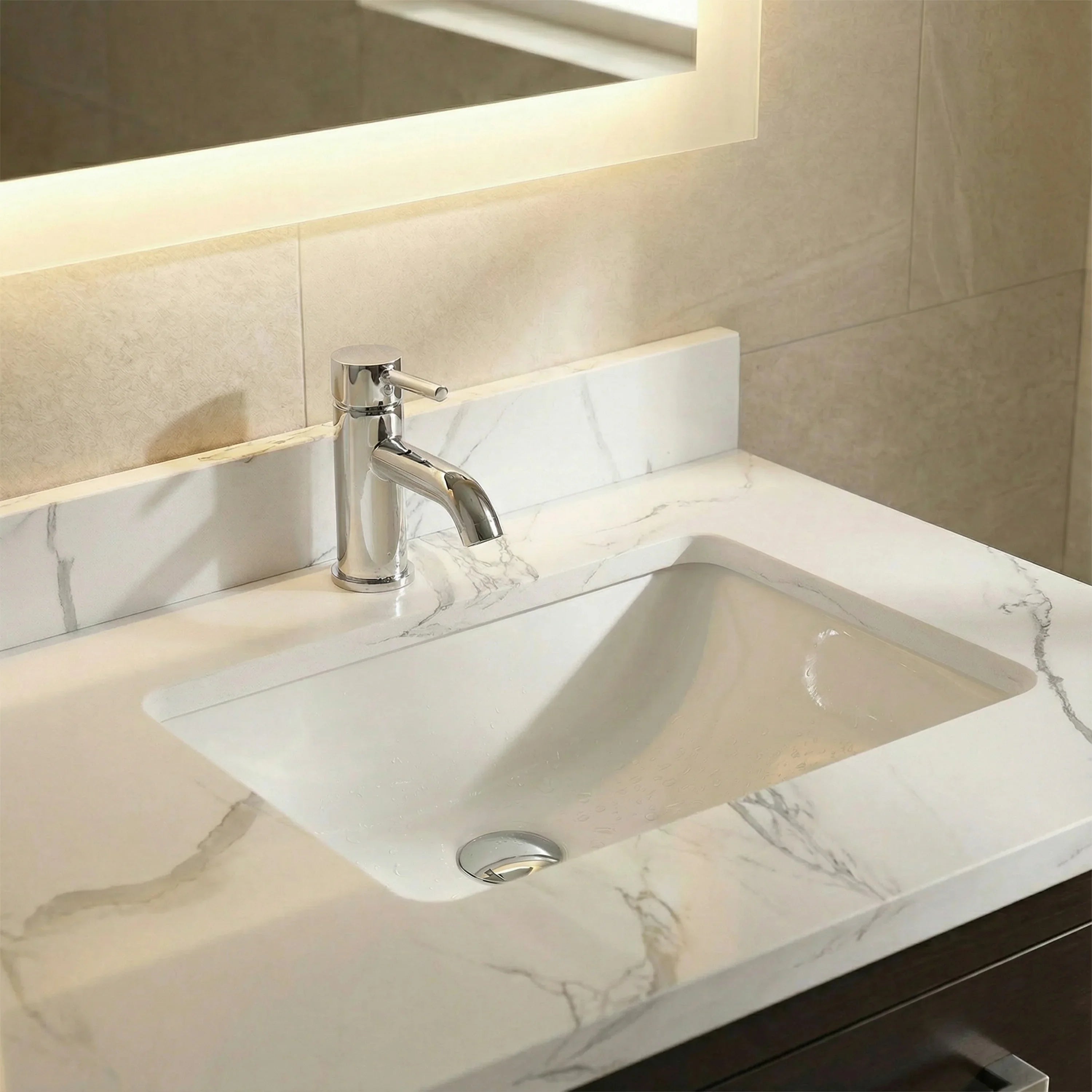 Meuble-Lavabo Autoportant 36 po Noir avec Comptoir de Marbre Ingénierie Calcutta