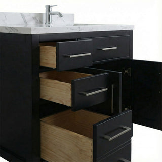 36" Black Freestanding Single Sink Bathroom Vanity with Engineered Calcutta Marble Countertop