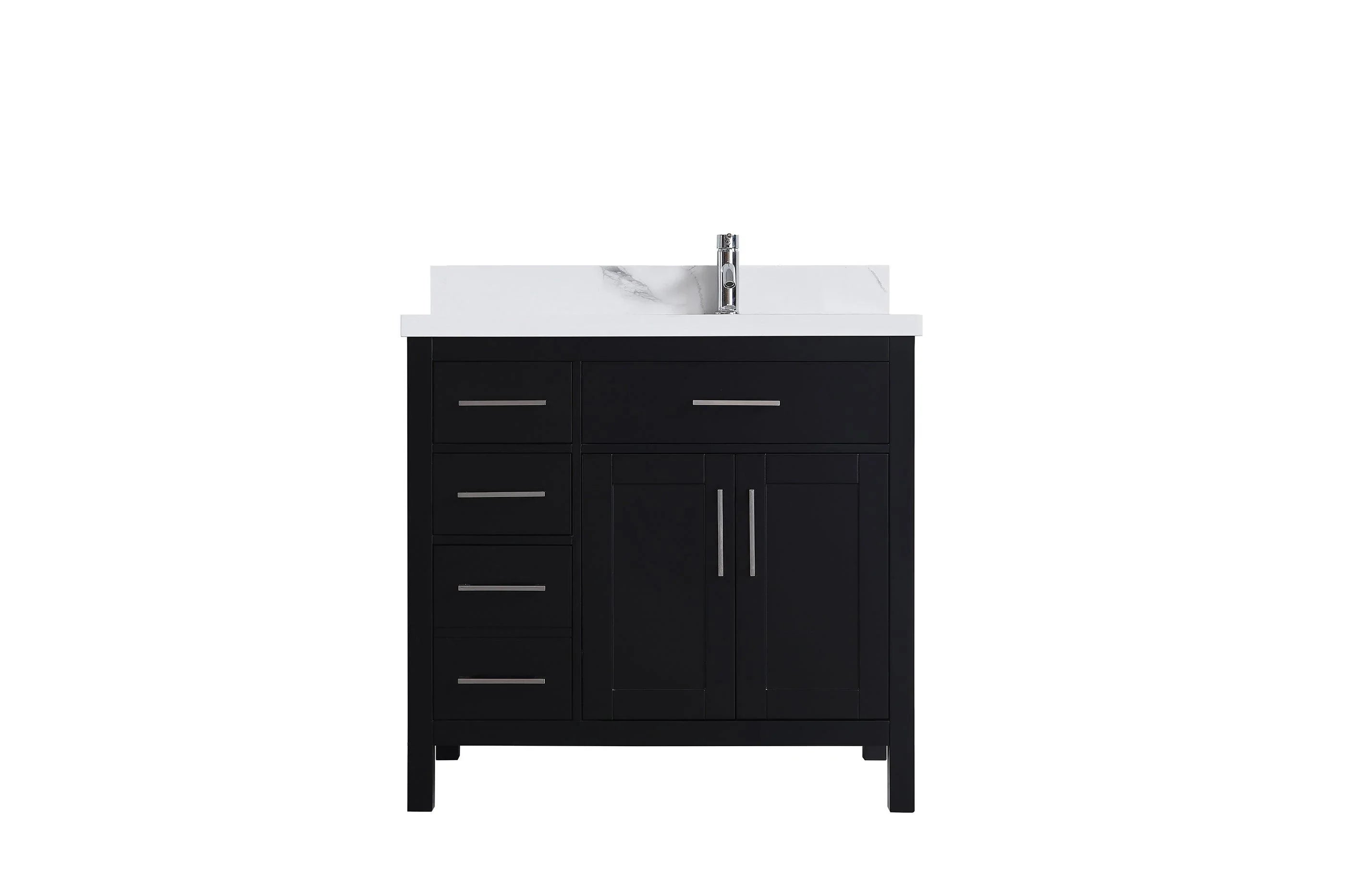 Meuble-Lavabo Autoportant 36 po Noir avec Comptoir de Marbre Ingénierie Calcutta