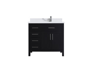 36" Black Freestanding Single Sink Bathroom Vanity with Engineered Calcutta Marble Countertop