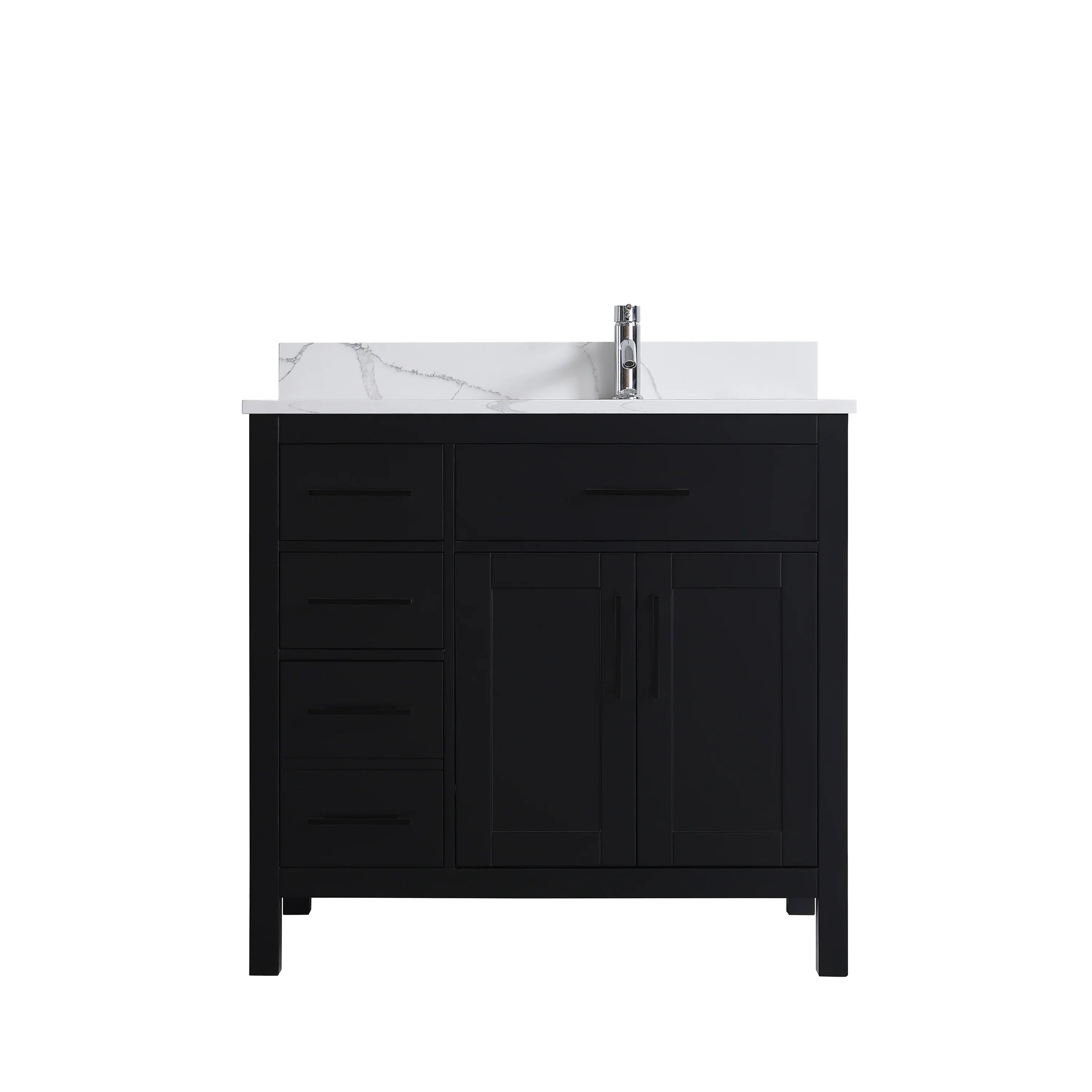 Meuble-Lavabo Autoportant 36 po Noir avec Comptoir de Marbre Ingénierie Calcutta