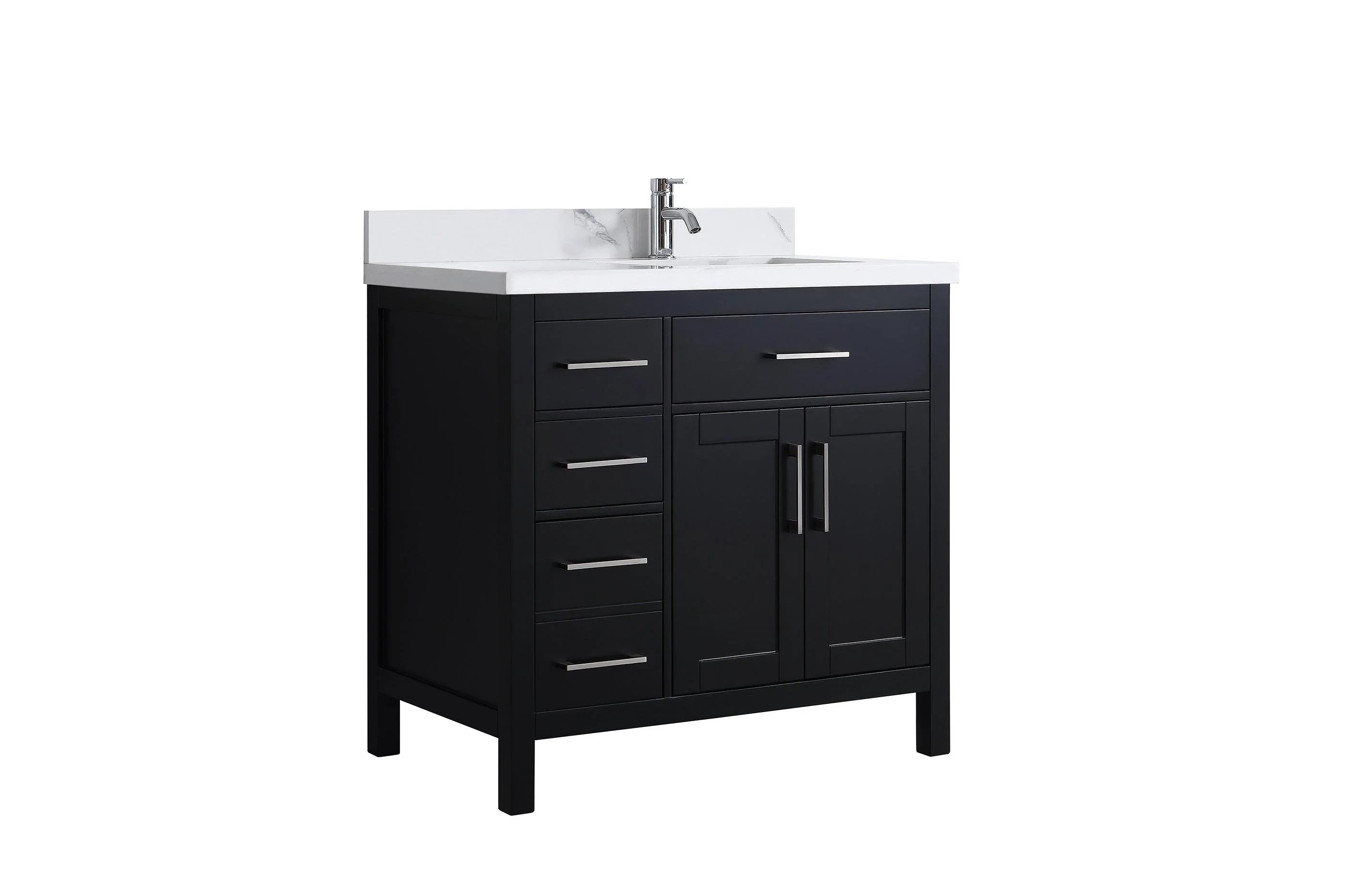 Meuble-Lavabo Autoportant 36 po Noir avec Comptoir de Marbre Ingénierie Calcutta