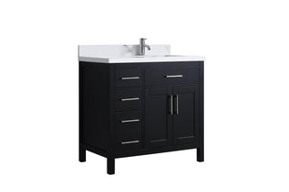 36" Black Freestanding Single Sink Bathroom Vanity with Engineered Calcutta Marble Countertop