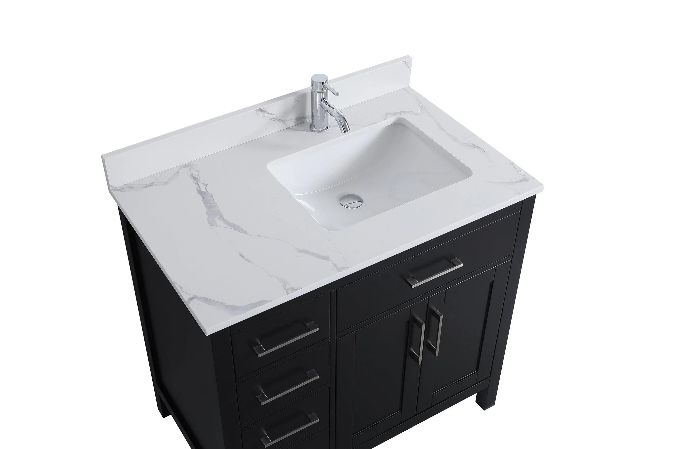 Meuble-Lavabo Autoportant 36 po Noir avec Comptoir de Marbre Ingénierie Calcutta