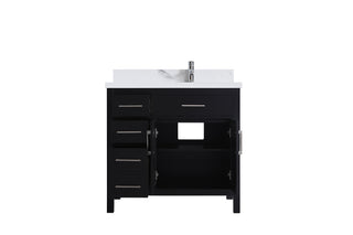 36" Black Freestanding Single Sink Bathroom Vanity with Engineered Calcutta Marble Countertop