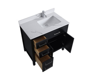 36" Black Freestanding Single Sink Bathroom Vanity with Engineered Calcutta Marble Countertop