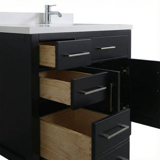 36" Black Freestanding Bathroom Vanity with Engineered White Marble Countertop