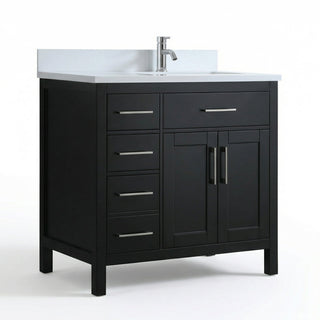36" Black Freestanding Bathroom Vanity with Engineered White Marble Countertop