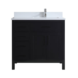 36" Black Freestanding Bathroom Vanity with Engineered White Marble Countertop