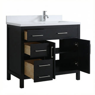 36" Black Freestanding Bathroom Vanity with Engineered White Marble Countertop