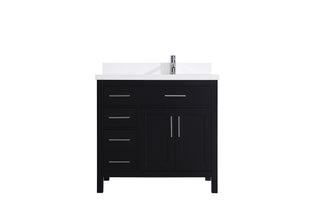 36" Black Freestanding Single Sink Bathroom Vanity with White Quartz Countertop