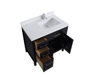 36" Black Freestanding Single Sink Bathroom Vanity with White Quartz Countertop