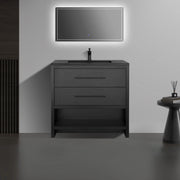 Meuble-Lavabo Autoportant 36po Chêne Brut Noir avec Comptoir de Quartz d'ingénierie Noir