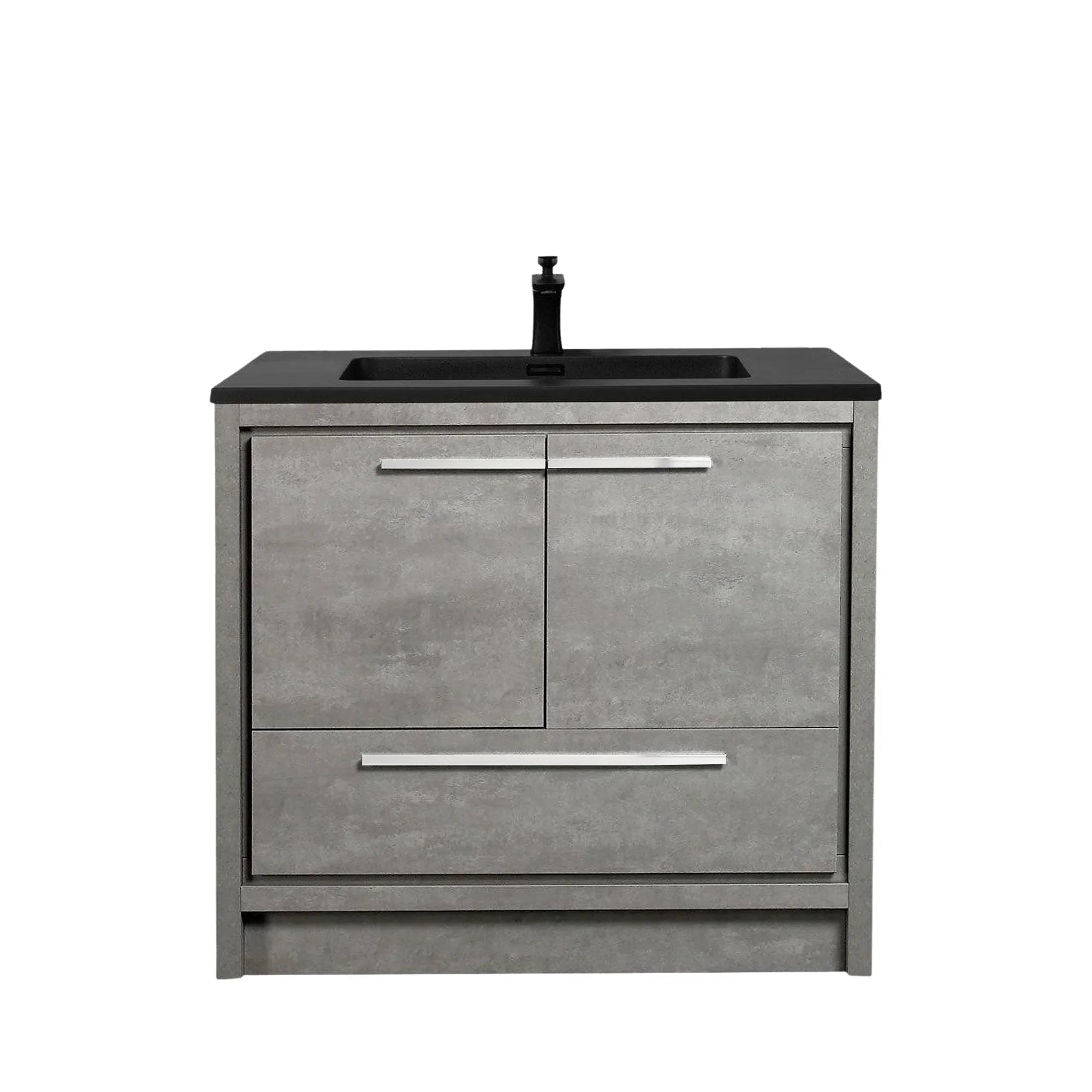 36" Cement Freestanding Bathroom Vanity with Black Quartz Engineered Countertop