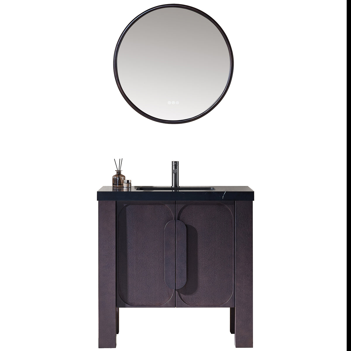 36" Espresso Oak Freestanding Bathroom Vanity with Black Marquina Quartz Countertop